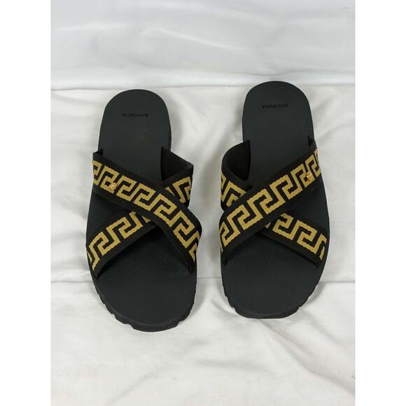 VERSACE BLACK NASTRO GRECA CROSS STRAP SANDALS US 14 SPB JA-367275 main image 8